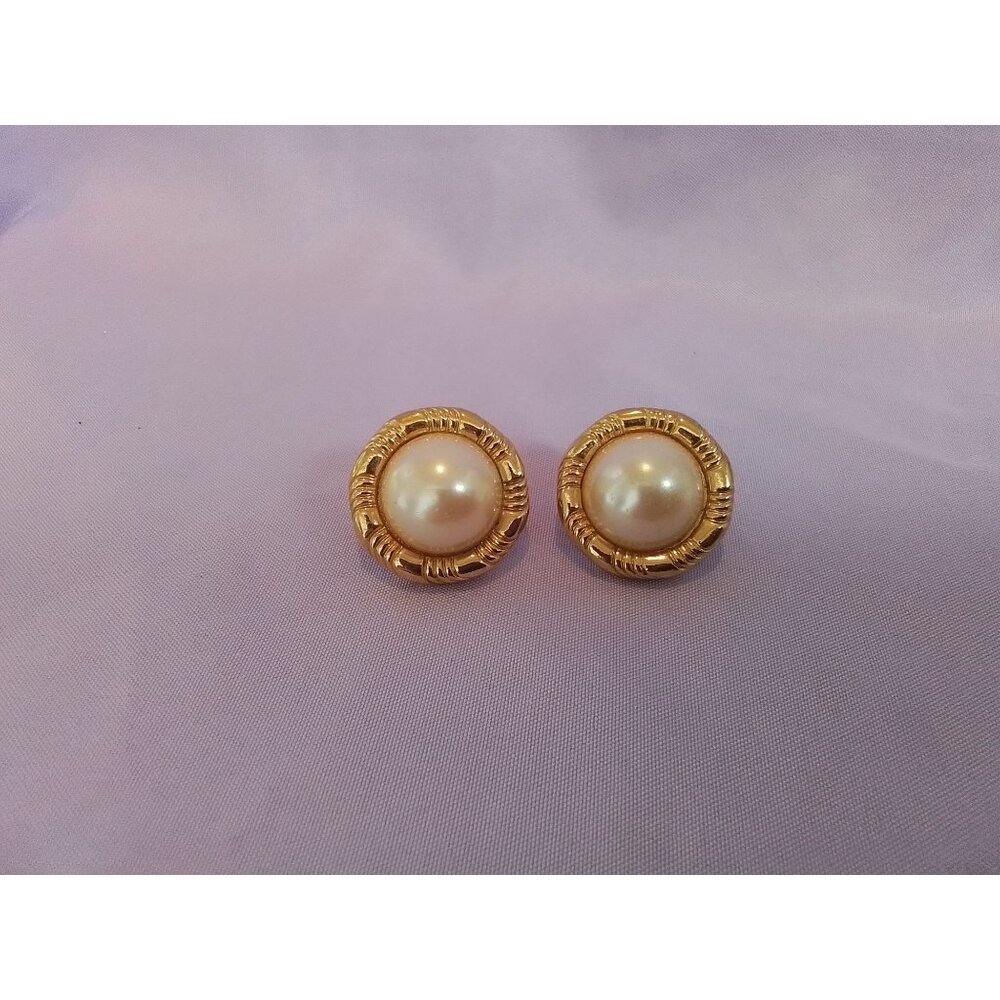 Vintage Gold-Tone Clip-On Faux Pearl Earrings